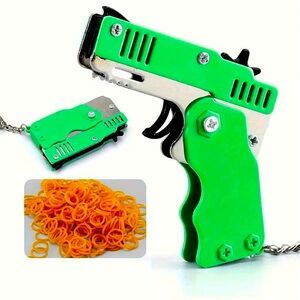 Cute mini rubber band pistol folding metal funny gag gift toy stocking stuffer